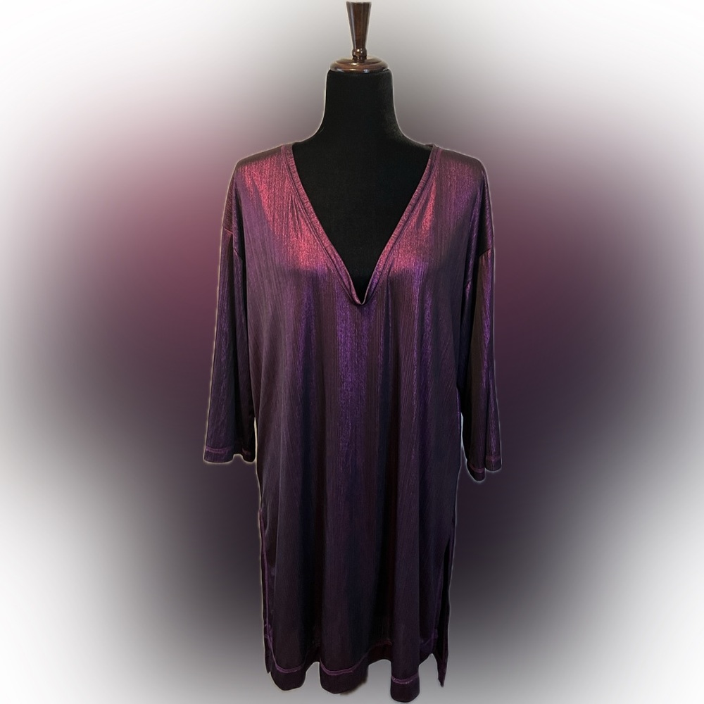 Lucky & Blessed Purple Iridescent  V-Neck Tunic or Cover-up size M